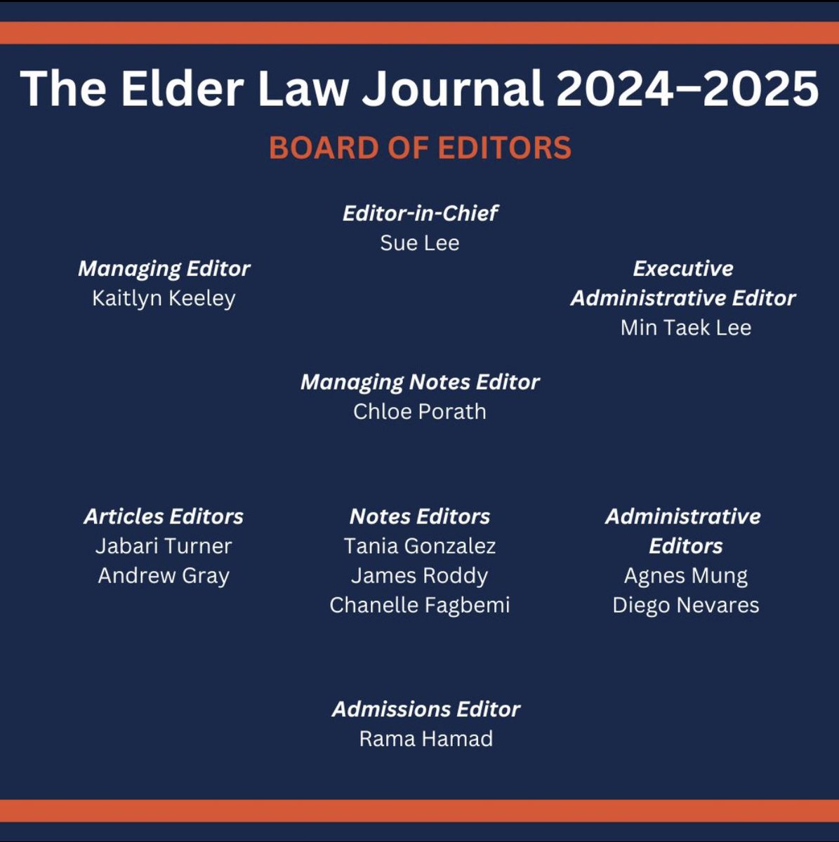 UniversityElder's tweet photo. One week ago, these outstanding members were elected to serve on the Elder Law Journal Editorial Board for the 2024-2025 academic year! https://t.co/fIEDVPiWnP