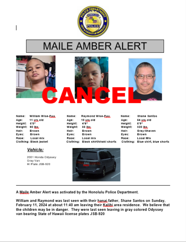 The Honolulu Police Department would like to thank the public for your assistance.  All persons involved were found safe and well.
