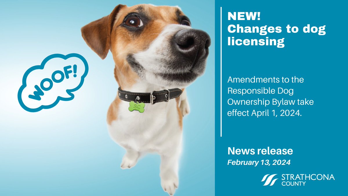 ❗️Starting April 1, dogs no longer need to be licensed. 🐶Dogs WILL be required to wear visible ID with their owner's phone number. 🐾Permits, offences and some exceptions remain in the bylaw.  👉Find out more: bit.ly/42AYXeV