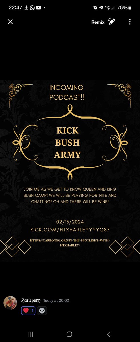 QueenBushCamp 👑 🔜DREAMHACK (@queenbushcamp) on Twitter photo Join us for fortnite tonight with my fabulous wine sister!! Get you tacos in and come and enjoy the chat.
kick.com/QueenBushCamp <a href="/KingBushCamp/">KingBushCamp</a> <a href="/kickbusharmy/">Kick Bush Army</a> <a href="/KickFeature/">KickFeature</a> @KickHelpers <a href="/kicklive_/">Kick Live Community</a> <a href="/KickRetweetz/">KickRetweetz</a> <a href="/KickStreaming/">Kick</a> Join us for fortnite tonight with my fabulous wine sister!! Get you tacos in and come and enjoy the chat.
kick.com/QueenBushCamp <a href="/KingBushCamp/">KingBushCamp</a> <a href="/kickbusharmy/">Kick Bush Army</a> <a href="/KickFeature/">KickFeature</a> @KickHelpers <a href="/kicklive_/">Kick Live Community</a> <a href="/KickRetweetz/">KickRetweetz</a> <a href="/KickStreaming/">Kick</a>