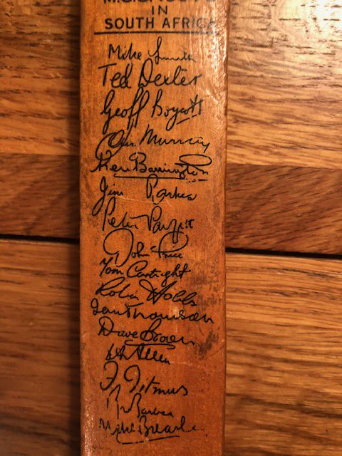 We are very grateful to Mr John Wall for the loan of this autographed miniature bat from the 1964-65 tour to South Africa. Of particular interest to Somerset fans are signatures of Jim Parkes and Tom Cartwright both of whom played for us in the latter parts of their careers
