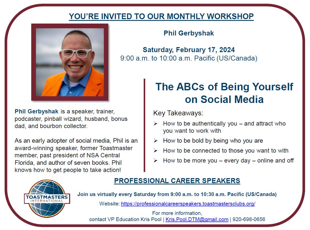 KrisPoolDTM's tweet image. Be my guest this Saturday!! 
…lcareerspeakers.toastmastersclubs.org