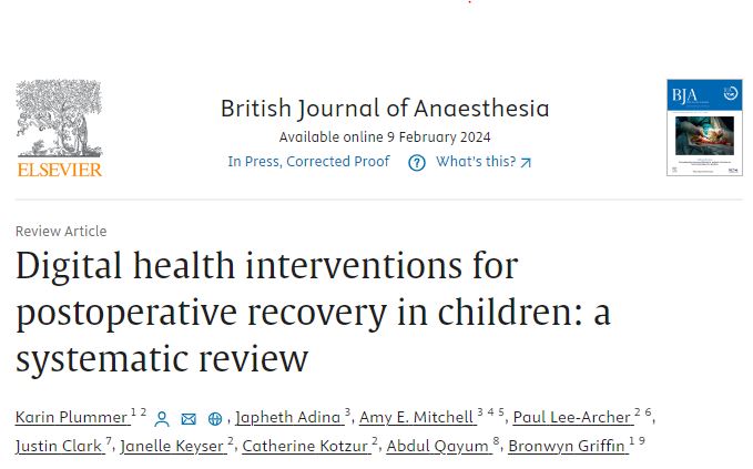 New systematic review in @BJAJournals. Digital health interventions for monitoring children's postoperative recovery improved parental knowledge yet paediatric pain remains a challenge. bit.ly/3SWys05 #DigitalHealth #Pediatrics #Pain @Griffith_Health @GriffithNursing