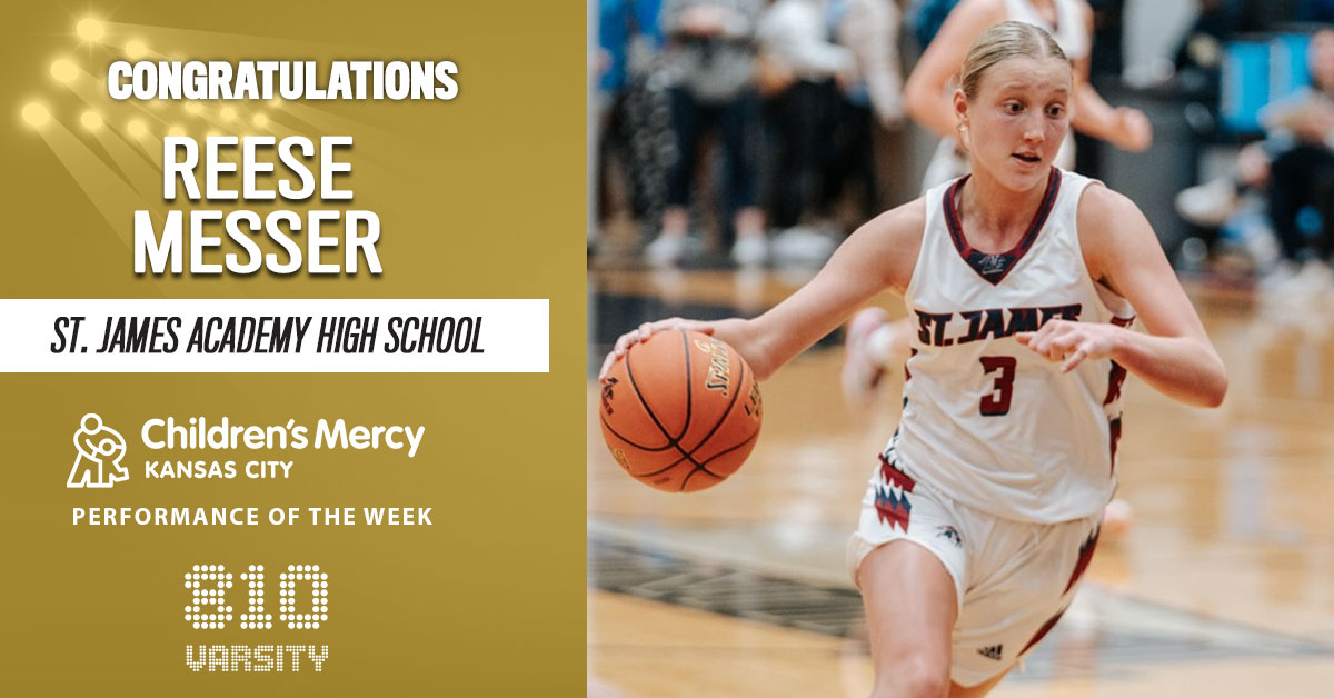 810 Varsity (@810varsity) on Twitter photo Congrats to Reese Messer of St James Academy, <a href="/ChildrensMercy/">Children's Mercy</a> Female Performance of the Week
<a href="/ReeseMesser/">Reese Messer</a> helped <a href="/sjagirlsbball/">Thunder Girls Basketball</a> to 4-0 start in EKL, including 28 pts in a 55-53 win over Aquinas. Messer is posting 19.6 ppg, a commit to USC for volleyball, and on USA U19 VB Team Congrats to Reese Messer of St James Academy, <a href="/ChildrensMercy/">Children's Mercy</a> Female Performance of the Week
<a href="/ReeseMesser/">Reese Messer</a> helped <a href="/sjagirlsbball/">Thunder Girls Basketball</a> to 4-0 start in EKL, including 28 pts in a 55-53 win over Aquinas. Messer is posting 19.6 ppg, a commit to USC for volleyball, and on USA U19 VB Team