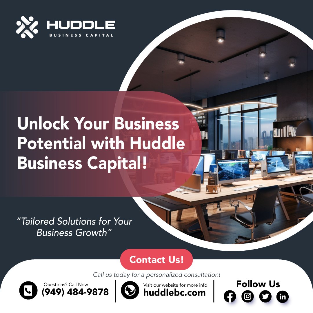 Seeking hassle-free equipment financing? Huddle Business Capital provides flexible financing options tailored to your business needs. Unlock the potential of your operations today. #EquipmentLeasing #FinanceAssistance #BusinessGrowth #CapitalInvestment #SmallBusinessSupport