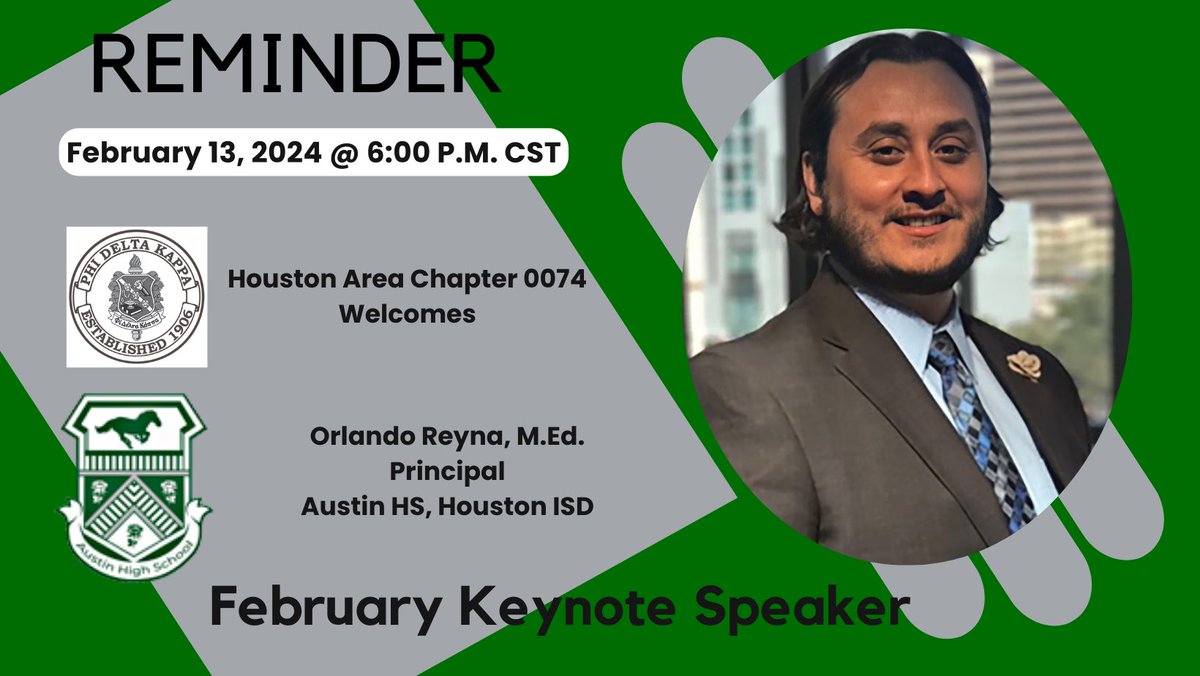 PDK Houston Area Chapter 0074 (@pdk_houstonarea) on Twitter photo We are thrilled to have <a href="/Principal_Reyna/">Orlando_Reyna</a> from <a href="/AustinMustangs/">AustinMustangsHISD</a> High School be <a href="/PDK_HoustonArea/">PDK Houston Area Chapter 0074</a> February #keynote speaker this evening! <a href="/pdkintl/">PDK International</a> We are thrilled to have <a href="/Principal_Reyna/">Orlando_Reyna</a> from <a href="/AustinMustangs/">AustinMustangsHISD</a> High School be <a href="/PDK_HoustonArea/">PDK Houston Area Chapter 0074</a> February #keynote speaker this evening! <a href="/pdkintl/">PDK International</a>