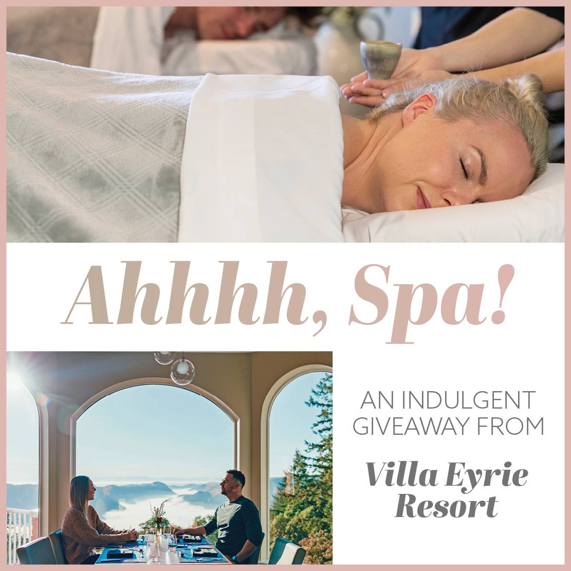 Want to win an indulgent giveaway from Villa Eyrie Resort?

One lucky winner will start the year off right by enjoying a decadent spa package from the Tuscan Spa. (Total value of $600)

Contest closes February 29th: loom.ly/UwIVuIoy