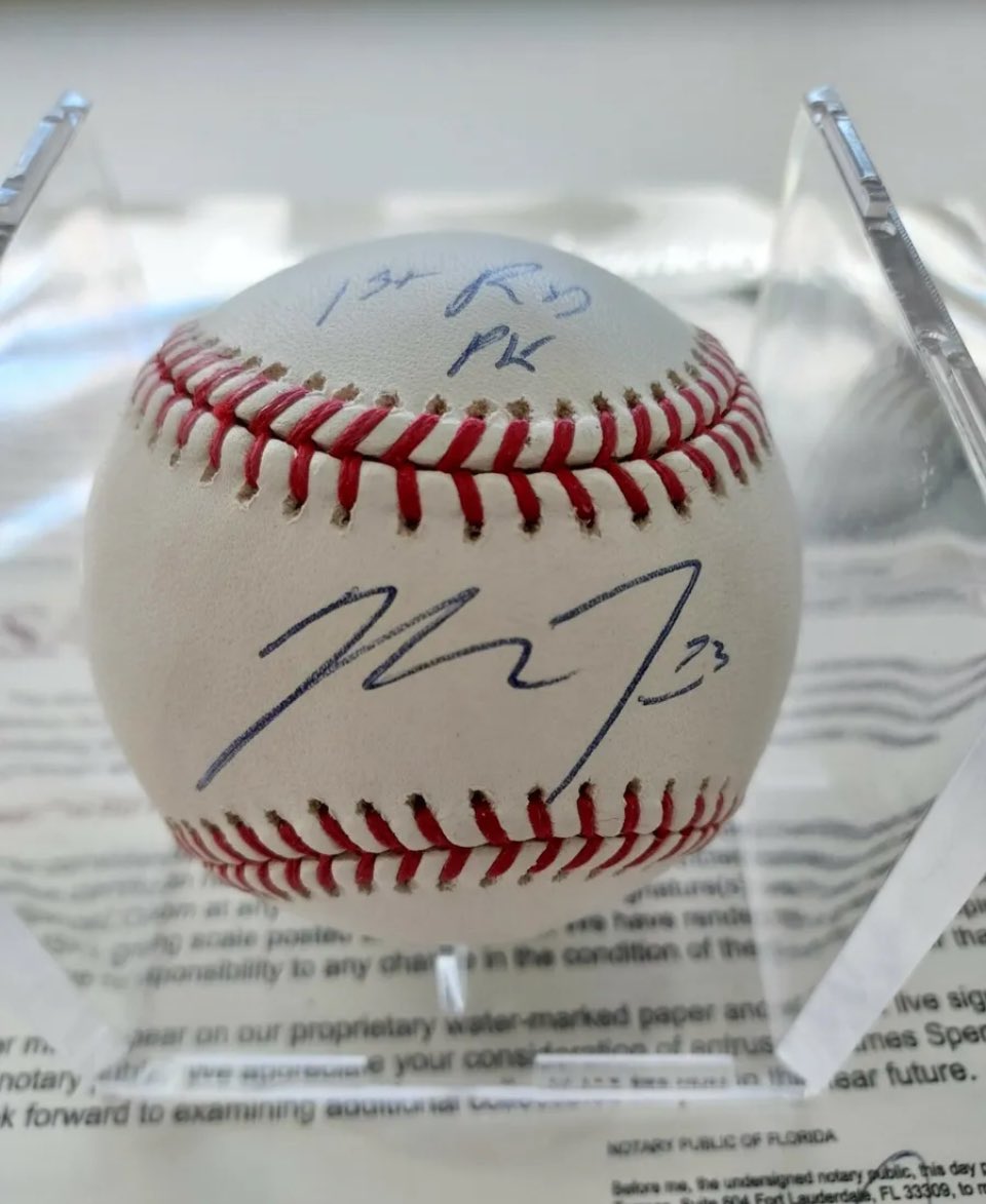 kjbneff's tweet image. Mike Trout Draft Pre Rookie Signed Baseball Inscribed 1st RD Pk JSA LOA Angels #miketrout #LosAngelesAngels #signedbaseball #MLB