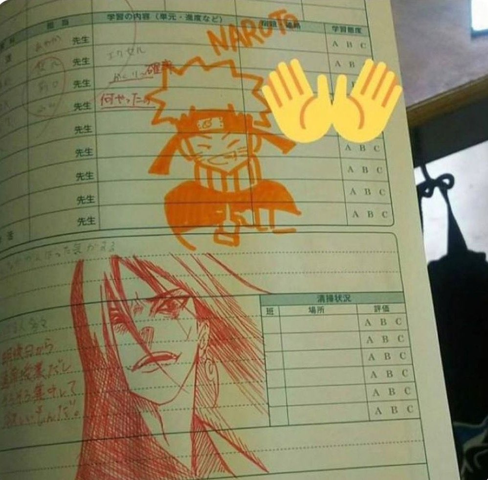 NarutoVibe's tweet image. A student whipped up a Naruto drawing, and their teacher came back with Orochimaru 💀