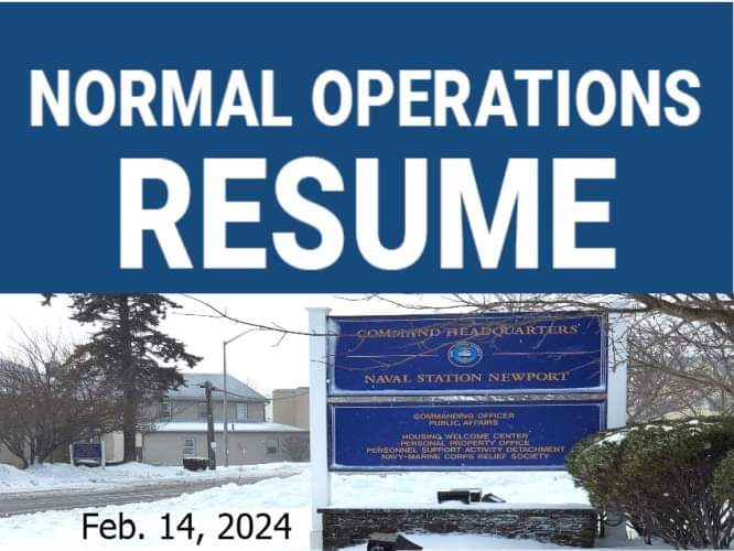 NAVSTANEWPORTRI's tweet photo. The installation will be operating on its regular schedule tomorrow. Please remember there may be residual affects including ice on roadways. Personnel are reminded to be mindful of conditions and plan for extra time in your #commute.
#traffic #gates #reopen #NormalOperations https://t.co/6yL9c0zmi3
