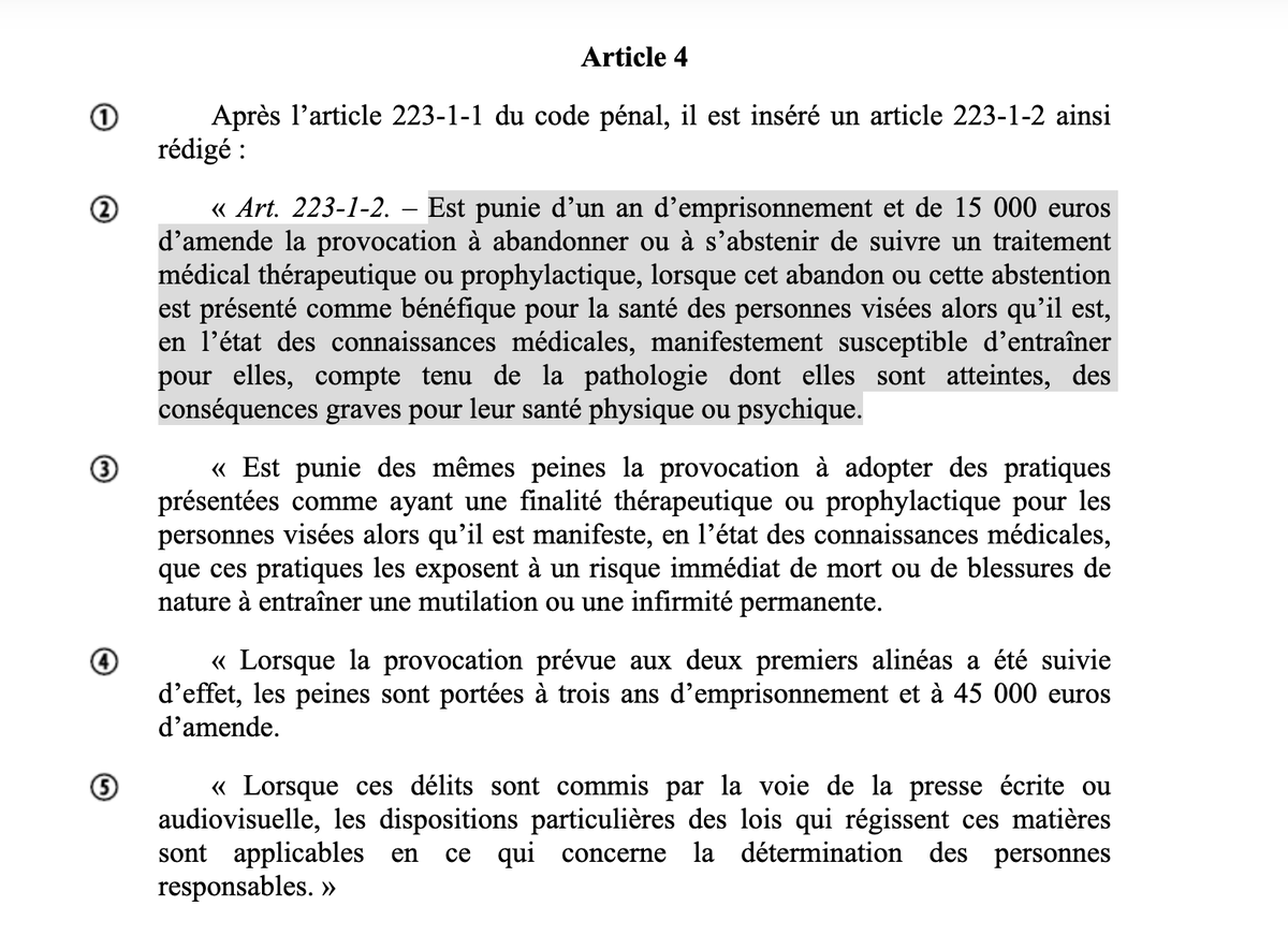 Disegno di legge di Macron: Un anno di carcere e 15.000 euro di multa se medici e scienziati criticano VACClNl o cure che lo Stato dice sono sicure. 

Anche del Talidomide dicevano che era sicuro. A cosa servono medici liberi se decidono dei burocrati? 

assemblee-nationale.fr/dyn/16/textes/…