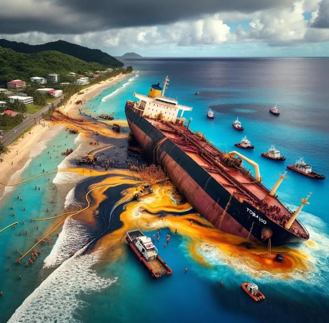Industrial civilization strikes again. Another paradise destroyed. #Trinidad and #Tobago has declared a national emergency due to a massive tanker #oil spill. 15 kilometers of Tobago's southwest coast ruined. “Leave the World Behind” stuff here.