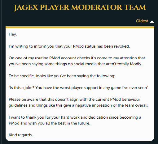 First time logging into the game in 3 weeks and I found out they removed my player moderator on all 3 accounts 

The company really is a joke