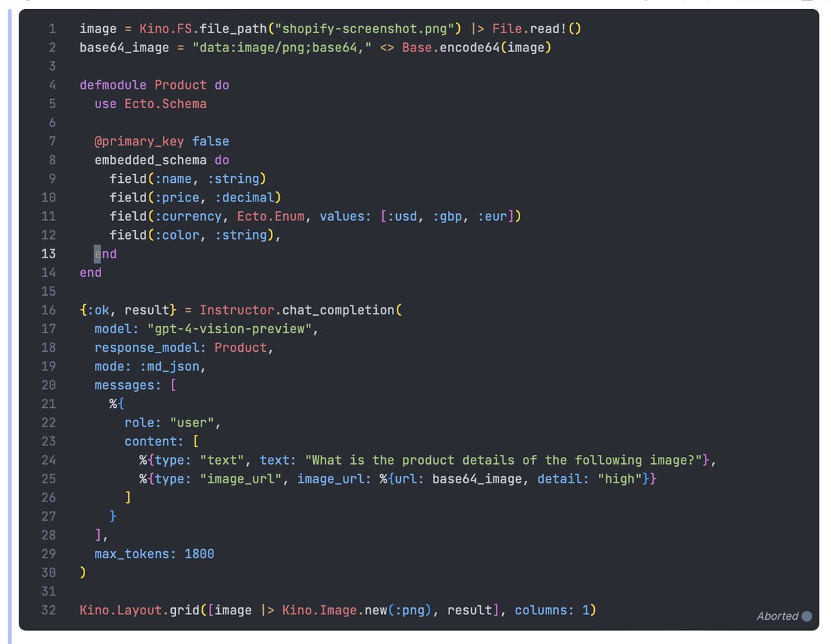 thmsmlr's tweet image. In the next release of instructor_ex, you&apos;ll be able to use Ecto to extract structured data from images

gpt-4-vision-preview is coming to Elixir!