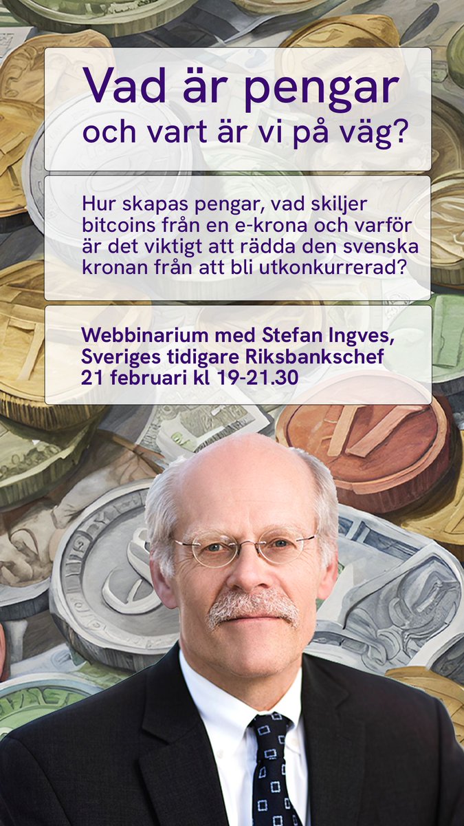 Ska vi låta den svenska kronan bli helt utkonkurrerad? Det är en utveckling vi kommer att få - om politikerna inte agerar, enligt riksbankens tidigare chef Stefan Ingves. Måste det vara så? Kom och lyssna på den tidigare riksbankschefen, anmäl dig här: buff.ly/3SOp5jc