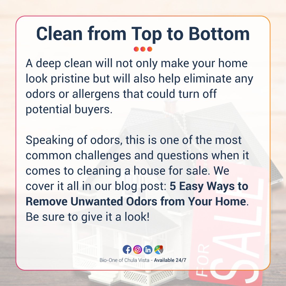 BioOneCV's tweet photo. Getting ready to sell your home? A clean, well-staged house could be the key to scoring the right price!

📰: https://t.co/6DcDwc3t4w

📞 Bio-One of Chula Vista is available 24/7/365! Free estimates at 619-892-1744.

#bioone #chulavista #sandiego #blog #news #realestate https://t.co/thkuAh8eux