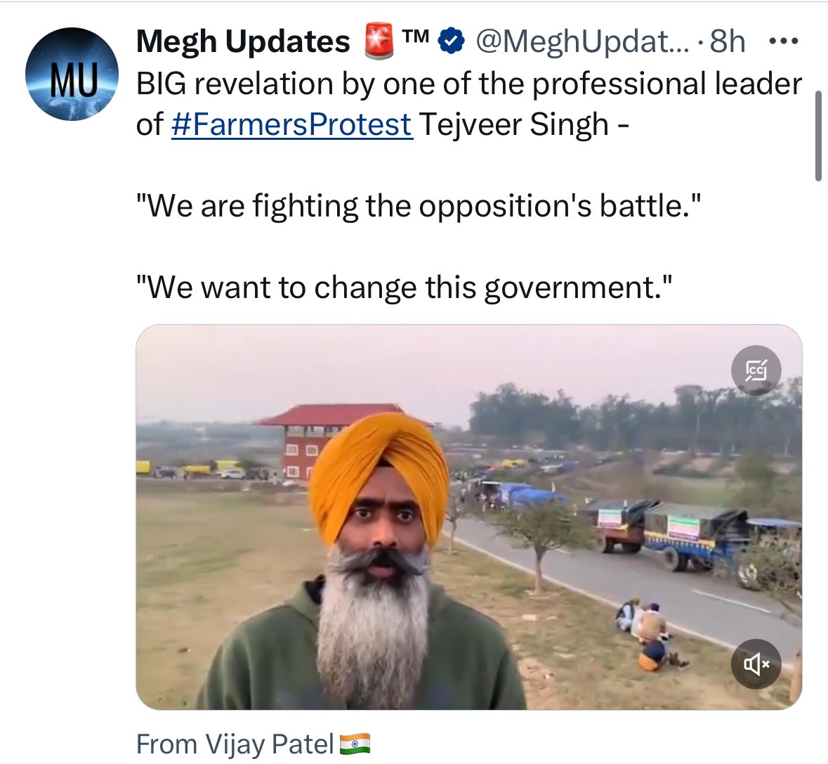 IT coolies &amp; digital beggars are either intentionally misleading Indians or lack a basic understanding of Hindi.

Tejveer Singh didn't say they are 'fighting on behalf of  opposition.'

What he actually said was 'farmers are also fighting on other issues like Agniveer, wrestlers,