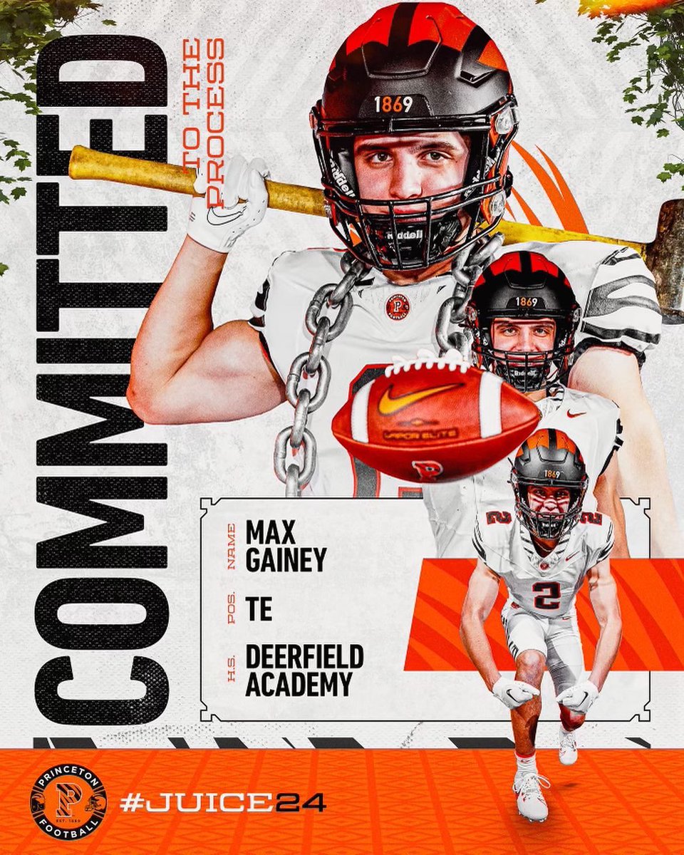 Max Gaineyπ¨π¦ (@maxgainey01) on Twitter photo I am blessed to announce my commitment to the admissions process at Princeton University! Thank you to my family, coaches, and teammates who have helped me get to where I am today.
Go tigers! π
<a href="/PrincetonFTBL/">Princeton Football</a> <a href="/CoachBobSurace/">Bob Surace '90</a> <a href="/CoachSibel/">John Sibel</a> <a href="/Coach_Mende/">Mike Mendenhall</a> <a href="/DABigGreenFB/">Deerfield Academy Football</a> <a href="/bbarbato53/">Brian Barbato</a> I am blessed to announce my commitment to the admissions process at Princeton University! Thank you to my family, coaches, and teammates who have helped me get to where I am today.
Go tigers! π
<a href="/PrincetonFTBL/">Princeton Football</a> <a href="/CoachBobSurace/">Bob Surace '90</a> <a href="/CoachSibel/">John Sibel</a> <a href="/Coach_Mende/">Mike Mendenhall</a> <a href="/DABigGreenFB/">Deerfield Academy Football</a> <a href="/bbarbato53/">Brian Barbato</a>