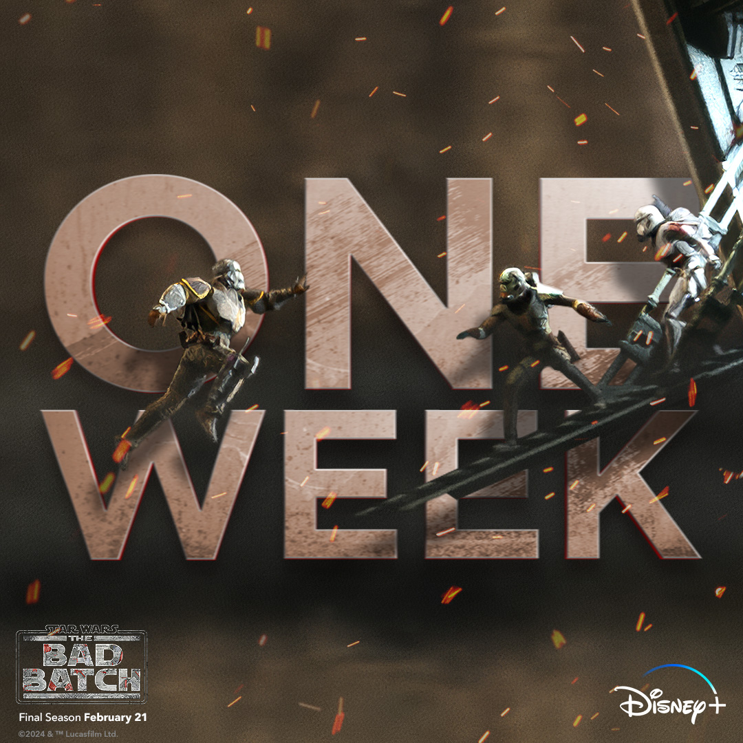 starwars's tweet photo. One more week.

The final season of Star Wars: #TheBadBatch is coming February 21, with a three-episode premiere, only on @DisneyPlus.

https://t.co/HzjzaW8pZk https://t.co/l2as0d5Ryx