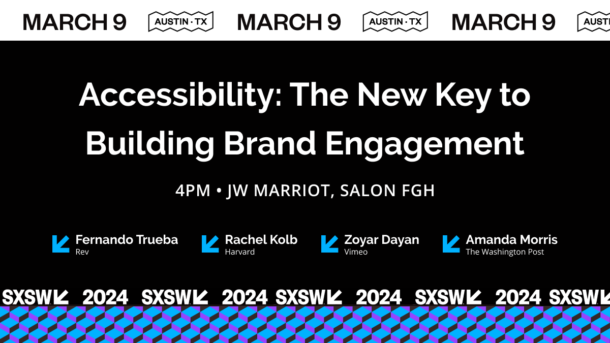 rev's tweet photo. ๐ Less than one month until #SXSW2024! Join us March 9, 4PM for our #SXSWPanel ft: experts from @Vimeo, @WashingtonPost & @Harvard. Dive into the impact of #AI on creating meaningful & #accessible video content!
#RevSXSWย https://t.co/CygO3tkjVg https://t.co/PjLuWarNzW
