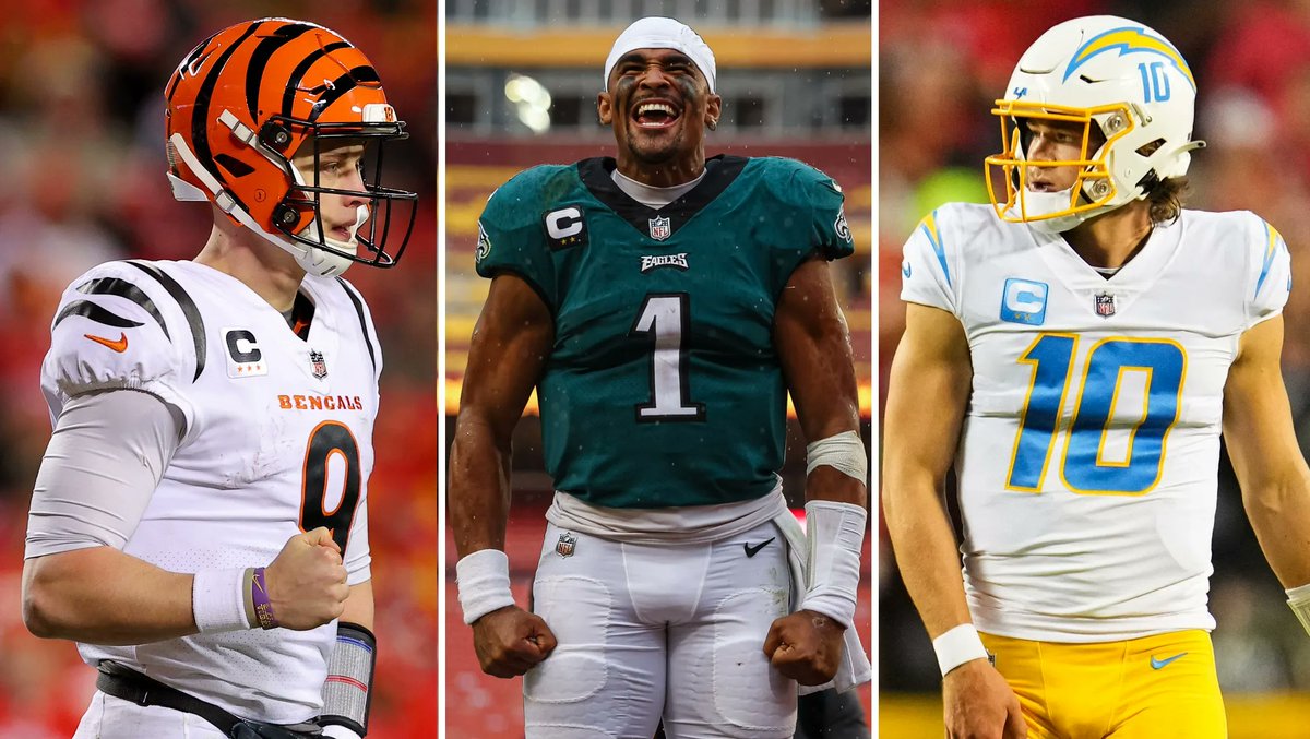 NFL_DovKleiman's tweet photo. Start, Bench, Cut:

#Chargers Justin Herbert

#Bengals Joe Burrow

#Eagles Jalen Hurts https://t.co/vF9k58Qjv7