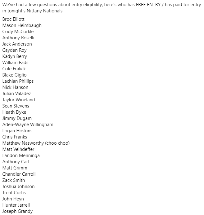 If you see your name on this list, you either have free entry or have paid already! Hope to see you all tonight!