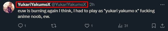 MechanicalLoL's tweet photo. @YukariYakumoX @jannabunny I would HATE to go by that cringe name on any sort of socials, you're right. https://t.co/b0e90GlKWi