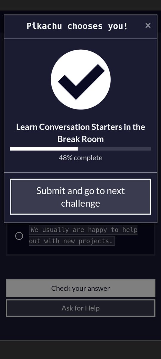 SUMERMULLEN's tweet photo. R3 D38 #100DaysOfCode continued with he A2 English for Developers course continuing with conversations starters in the break room
@freeCodeCamp
✅ Learned about abverbs of frequency
, Making 2% progress https://t.co/8OhAVEuKXo
