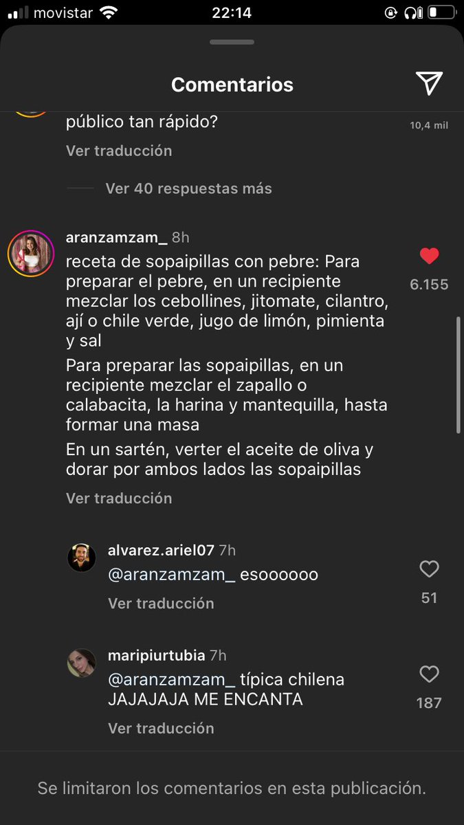 los chilenos cuando les cae mal alguien les comentan recetas en los comentarios JAJAKAKSKSK