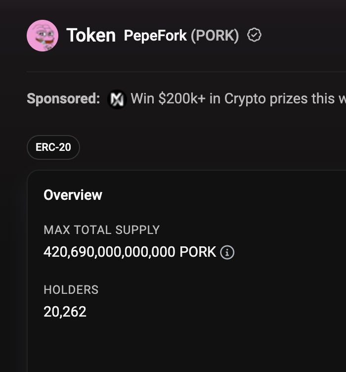 Almost exactly as expected, pork has crossed 20k holders by dinner time. I wonder what happens to all the unclaimed pork? <a href="/Pond0x/">Pond0x</a>