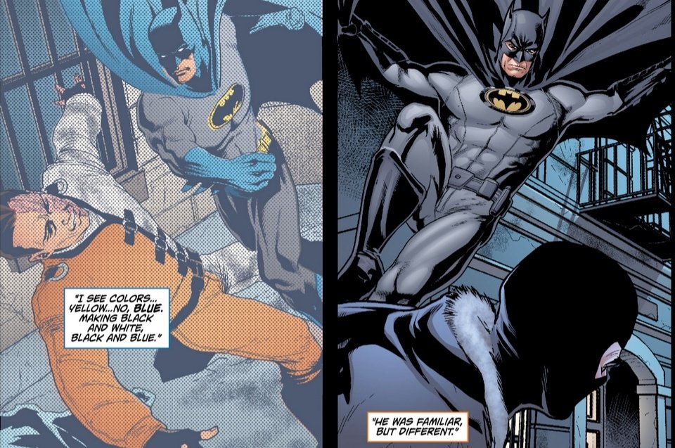 ComicGirlAshley's tweet photo. The Arkham City tie-in comics showing the game's alternate suits as the way thugs remember Batman after being scared shitless of him is so cool! https://t.co/Sn1frh74QA