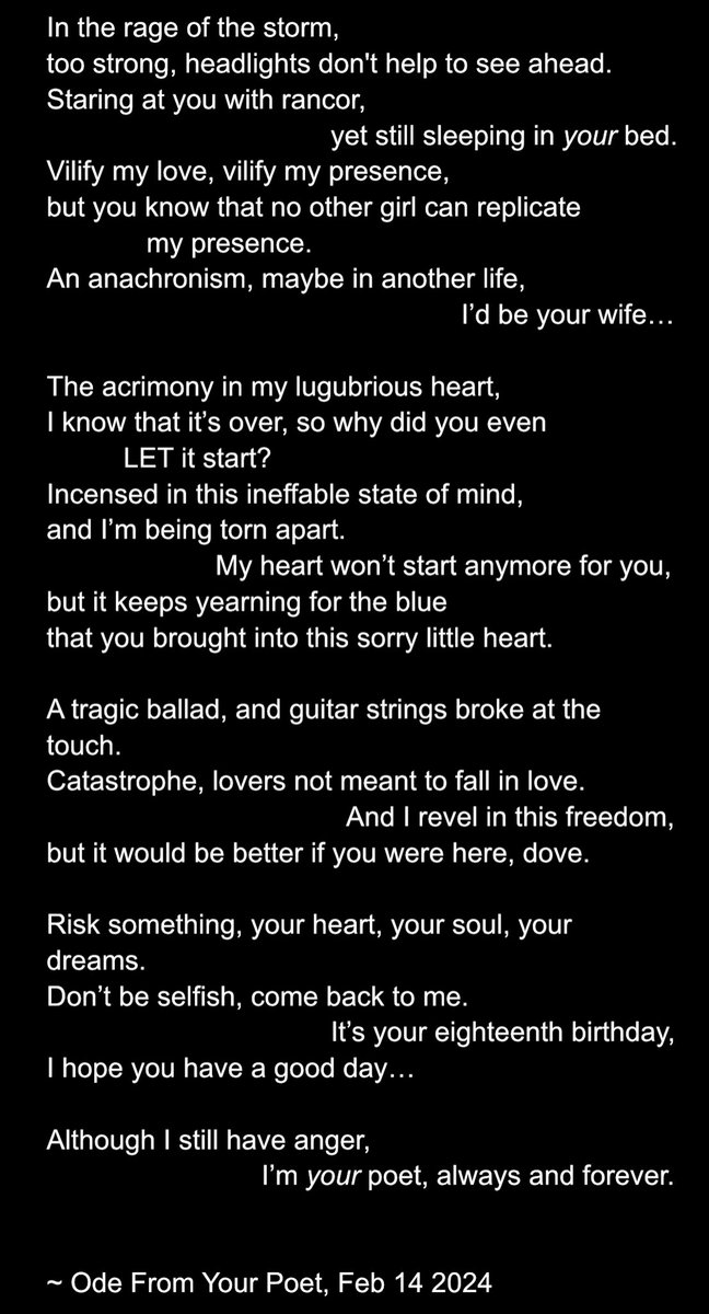 graveyardblvd's tweet photo. Ode From Your Poet. February 14th, 2024. https://t.co/XkNb8Tl9tL