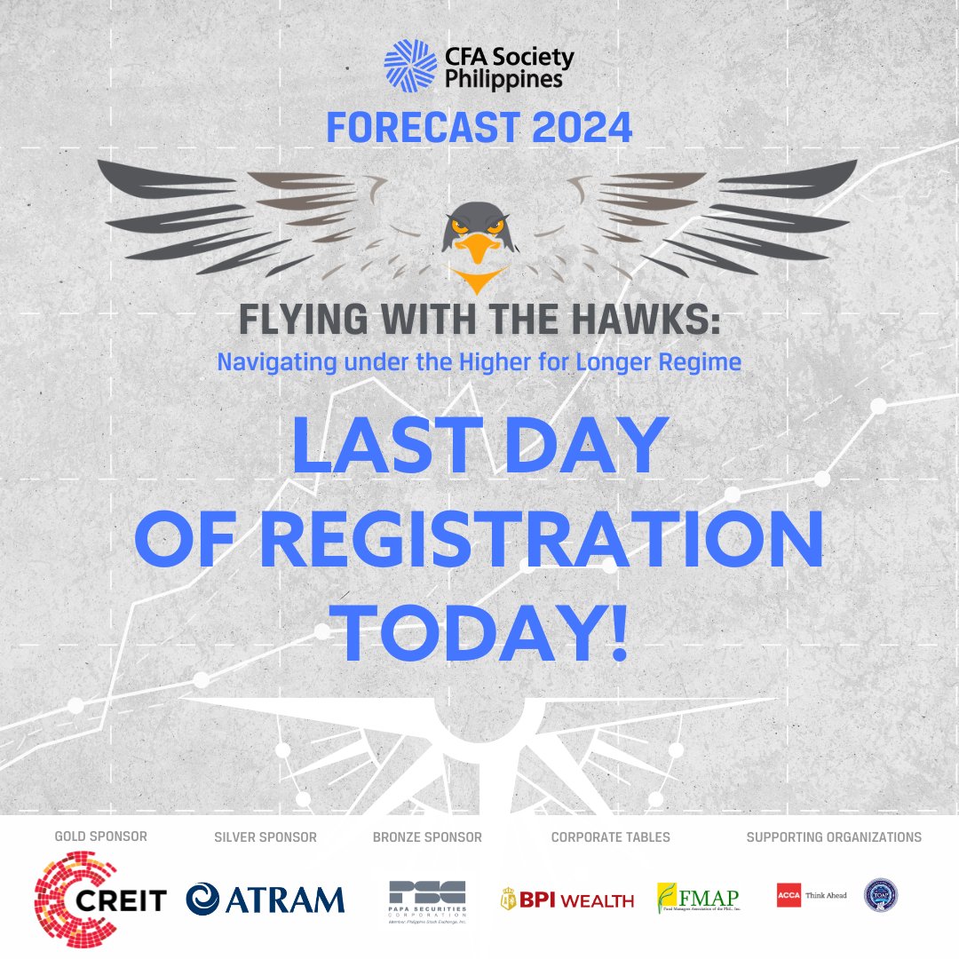 Attend the most awaited #CFASocietyPhilippinesForecast2024 and get insights from economic experts.

Don't be left behind. This is your last chance to register. bit.ly/CFAPForecast20…

#FlyingWithTheHawks #EconomicOutlook2024