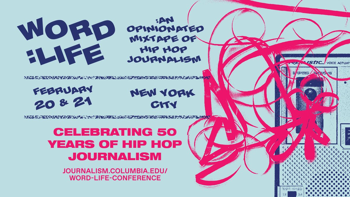 We're only one week away from hip hop journalism's biggest birthday bash — Word: Life: An Opinionated Mixtape of Hip Hop Journalism. This event celebrates the 50th anniversary of the genre, and the journalists that told its story. 🖼️: Brent Rollins. RSVP: journalism.columbia.edu/word-life-conf…