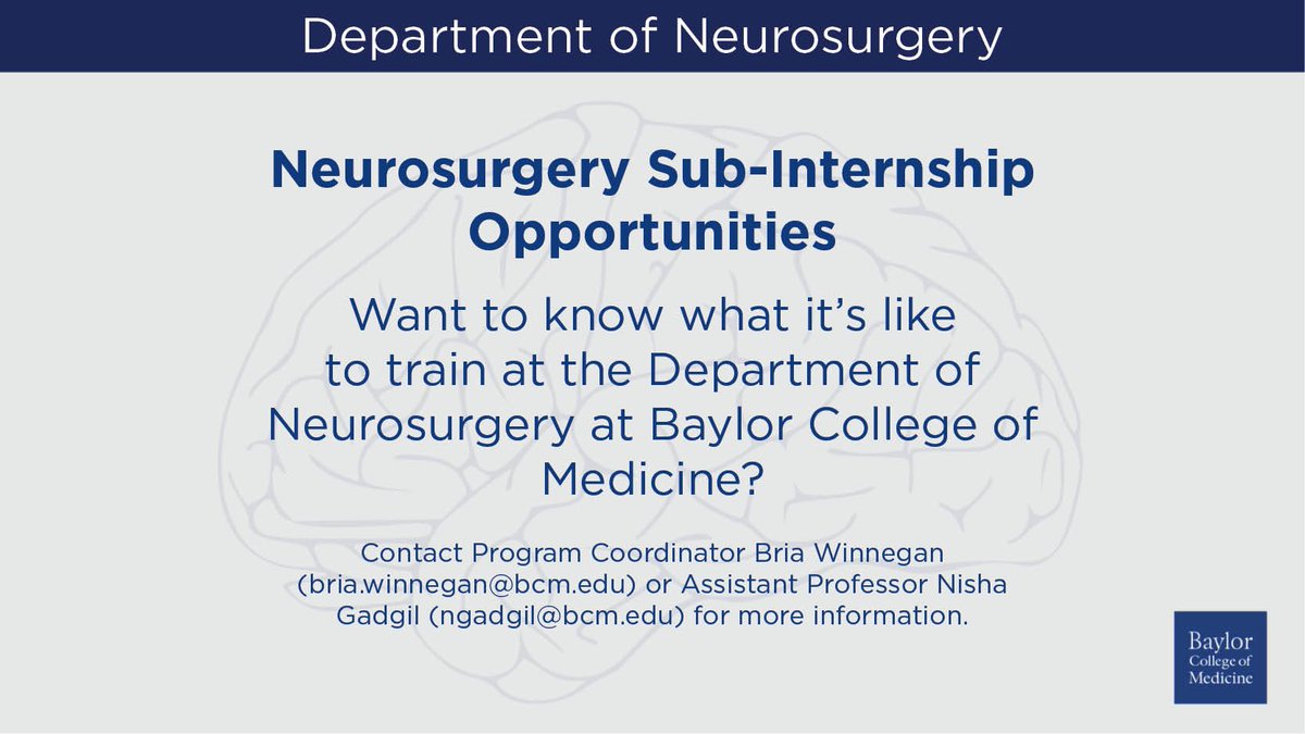 Interested in joining #BCMNeurosurgery for a Sub-I? Contact us directly to get the application process started! #Neurosurgery | #MedEd