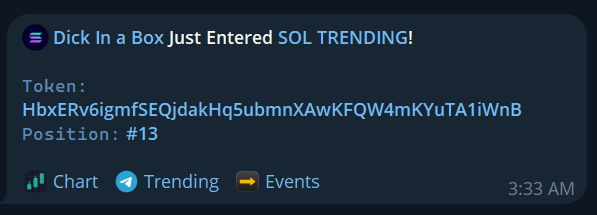 DickInABoxSol's tweet photo. #13 trending - let the climb to number 1 begin.

Dick stays in the $BOX. https://t.co/BZsPg2HzHH