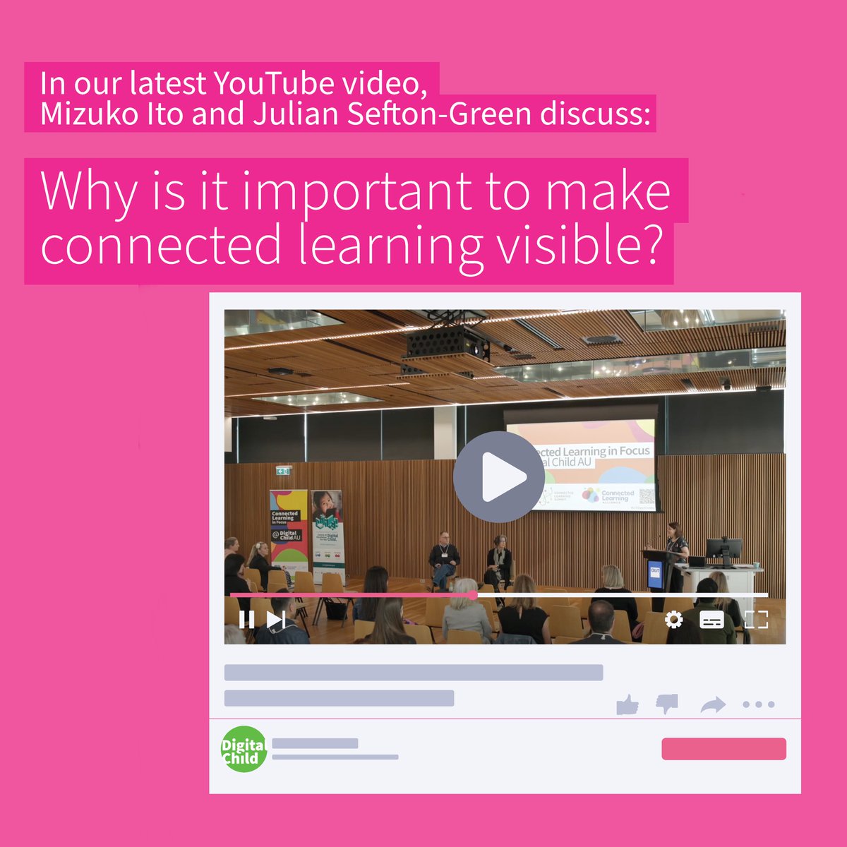 In our latest YouTube video, watch Professor Mimi Ito in conversation with Professor Julian Sefton-Green at #CLiFDigitalChildAU as they discuss the importance of making #connectedlearning visible youtu.be/amVdwc2vaHY?si…