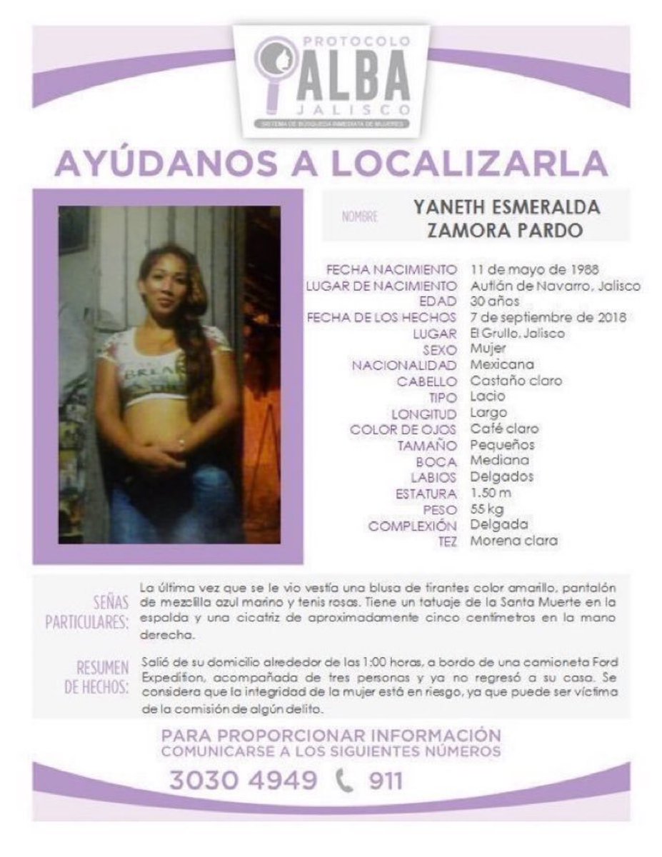 #TeBuscamos JANETH ESMERALDA ZAMORA PARDO, de 30 años, 7/9/18 #Jalisco
