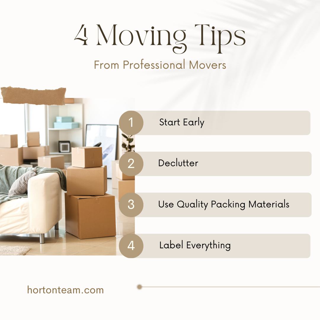 Are you looking to move? 🏠 Call the Horton Team at (812)518-0411 📞
Follow these 4 moving tips provided by professionals to move with ease!⭐

#tiptuesday #hortonteam #kw #lookingtomove