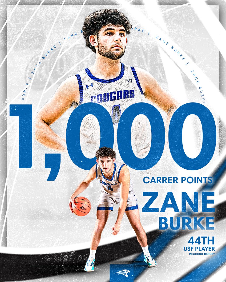Well, he did that! 🔥💪

On Saturday, our guy <a href="/ZaneBurke2021/">Zane Burke</a> became the 44th <a href="/usf_mbkb/">USF Men’s Basketball</a> player to reach the 1,000th point club.

Congrats Zane!

#RollCougs🐾