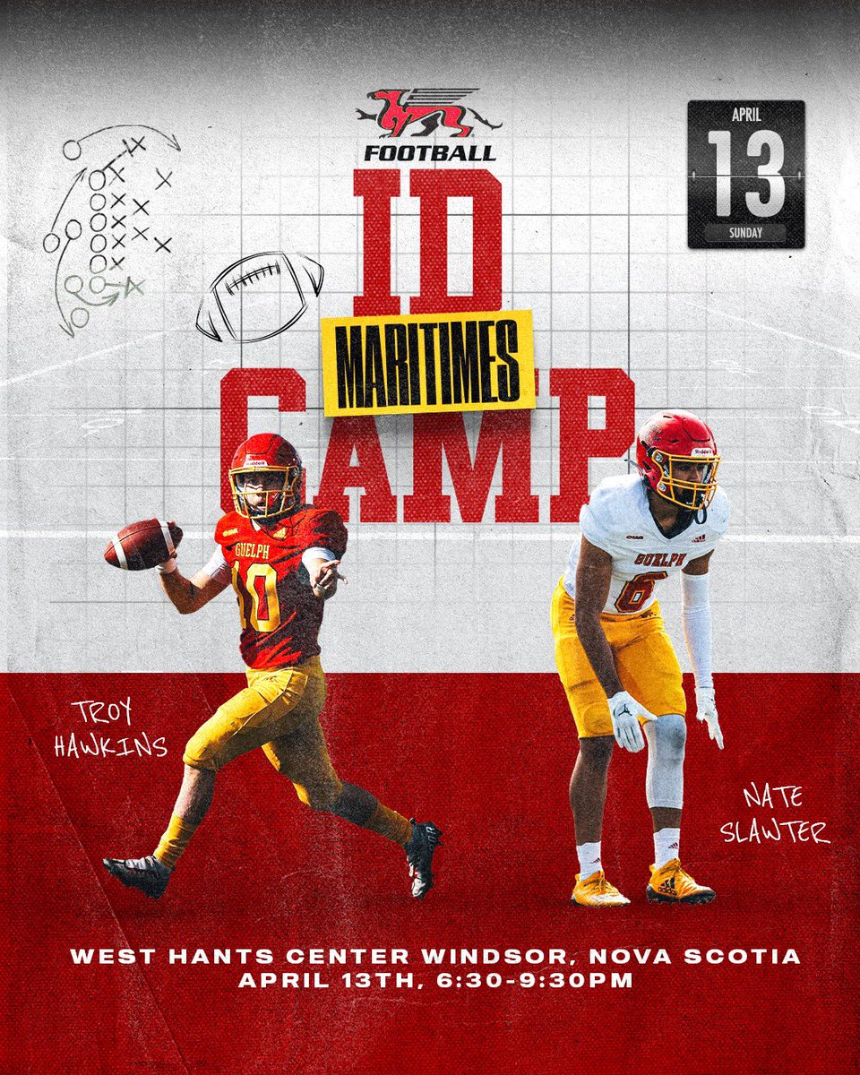 🏈 Maritimes high school football players! Gryphons head east to Windsor, NS for a football camp! 🚀
📅 April 13th
⏰ 6:30 PM – 9:30 PM
📍 West Hants Center, Windsor, NS
🚨 Registration closes April 8th, 5:00 PM 🚨 LINK: tinyurl.com/494c2a8p