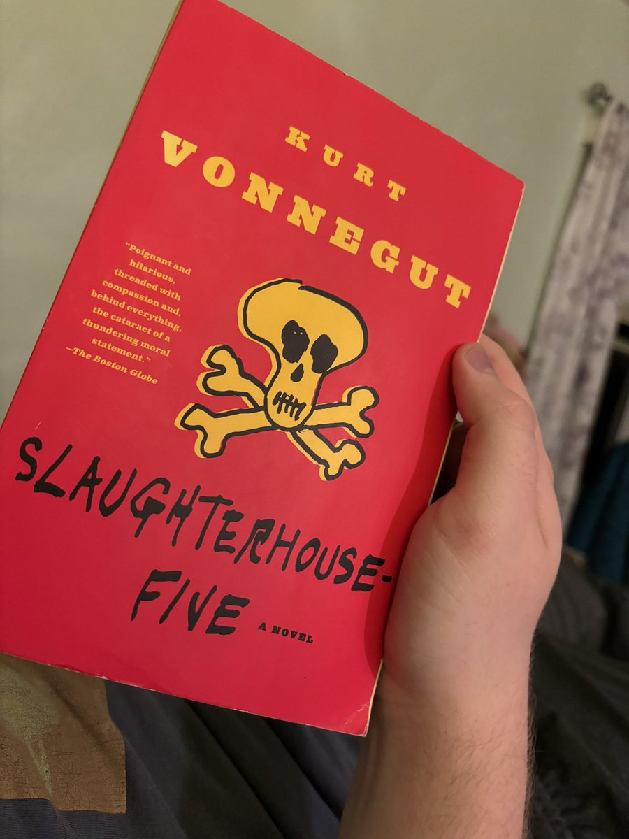 A little light reading at bedtime. My son has been reading this to me the past week. #SlaughterhouseFive #kurtvonnegut #BillyPilgrim #unstuckintime