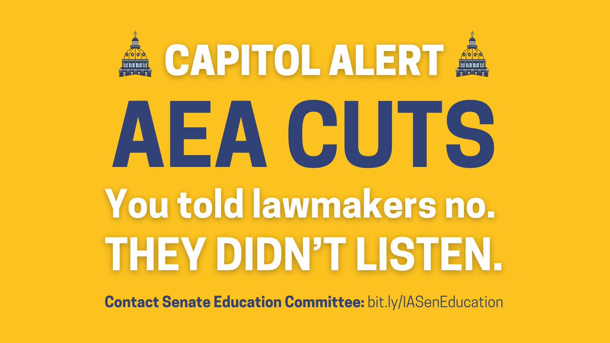 IowaSenate's tweet image. Iowans have been loud and clear this session: Hands off our AEAs. Despite overwhelming bipartisan support for the current AEA structure, Republican senators advanced SSB 3073. Tell the Senate how critical AEA services are to all Iowa families: bit.ly/IASenEducation