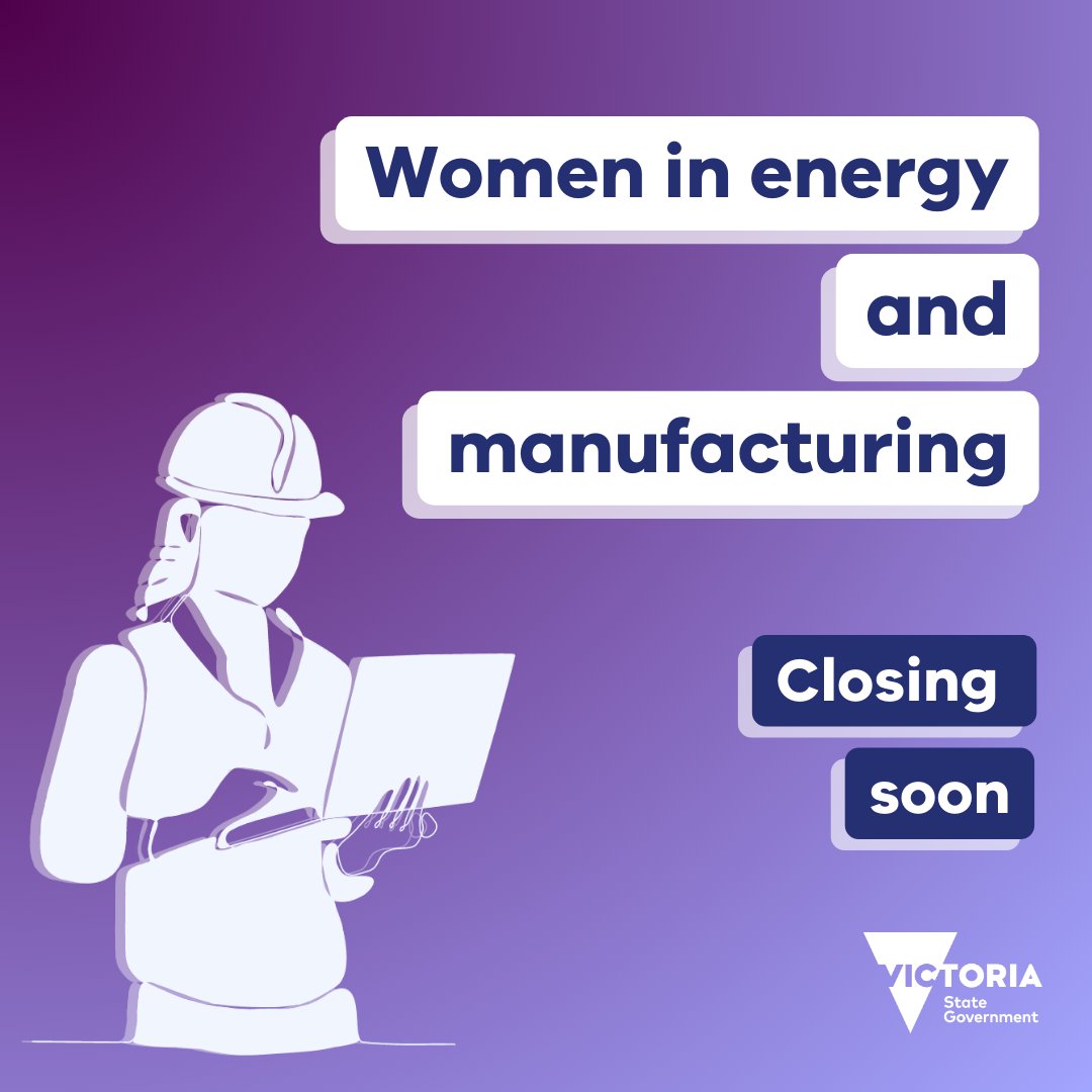 Applications close on 20 February for the new $1.32 million Women in Energy and Manufacturing grants. Grants are available to boost women’s participation and equity in the energy and manufacturing industries. Go to vic.gov.au/women-energy-a… #OurEqualState