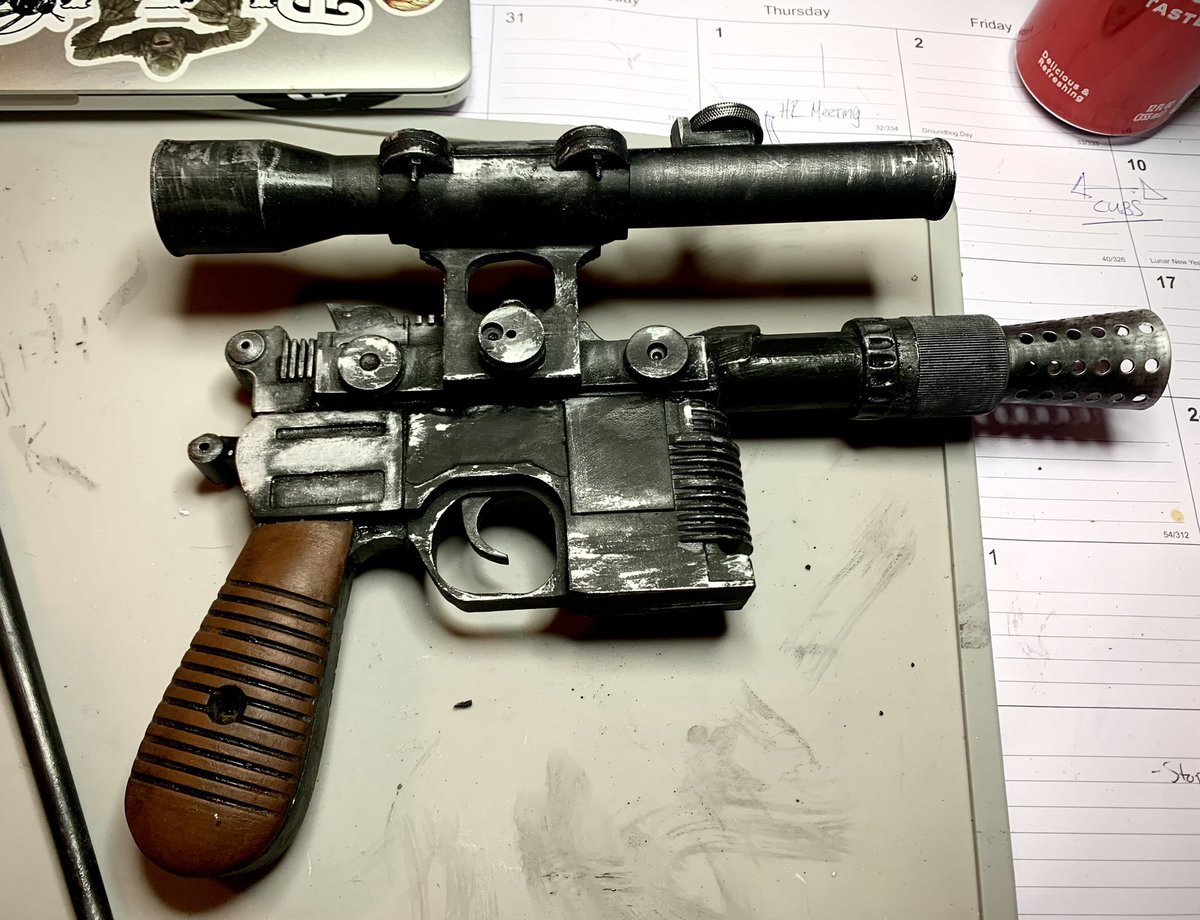 UJRadio's tweet photo. Han Solo’s DL-44 Blaster. 

Happy with this progress so far.
It never gets old, the fact that I can create childhood dreams out of liquid resin is still mind blowing. Often times, these projects are frustrating…but I’m sometimes pleasantly surprised. https://t.co/MiO71o8Epz