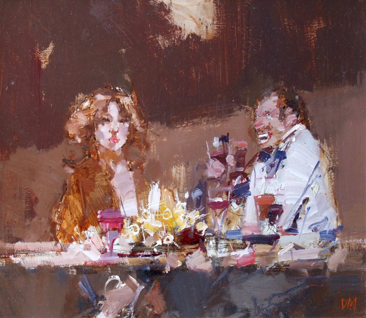 Love is in the air... or is it? Don McKinlay (1949-2017), "The Suitor", oil, 37x44cm. We love this painting with this gent trying all his best lines and jokes and being met with stony faced apathy from his date 💐 #happyvalentinesday #loveisintheair #donmckinlay <a href="/GrimArtGroup/">Grim Art</a>