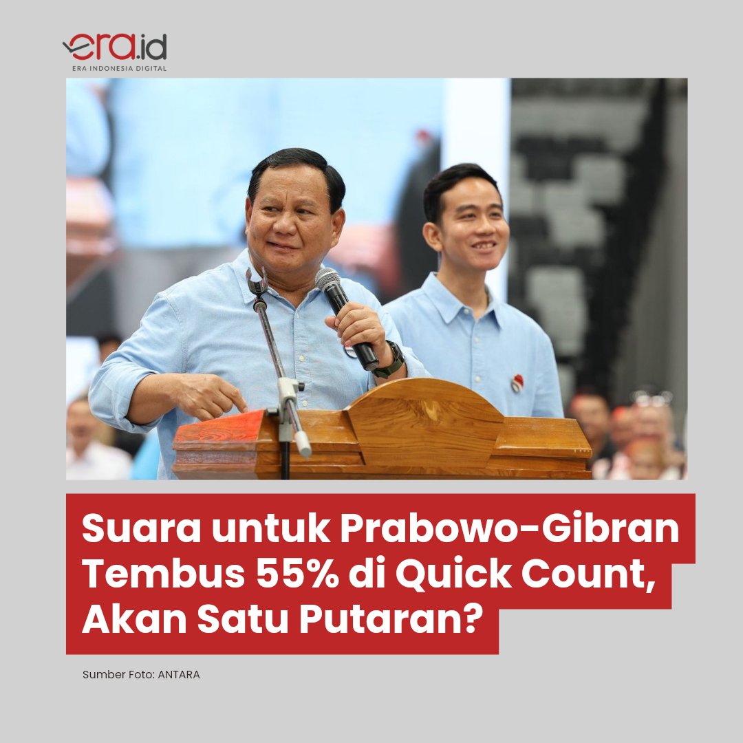 BREAKING 🚨🚨

Dilansir dari quick count kawalpemilu.org, Prabowo Subianto & Gibran Rakabuming Raka sudah tembus 55%.