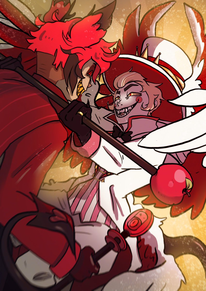 VinterC's tweet image. Happy valentines! Have some #radioapple !📻🍎 #HazbinHotel #HazbinHotelAlastor #HazbinHotelLucifer #hellsgreatestdads