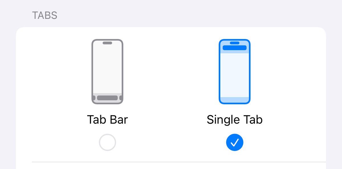 championswimmer's tweet image. Unbelievable that this is the setting that changes the position of the url/search bar in Safari from bottom to top 🥲

Had to Google how to do this