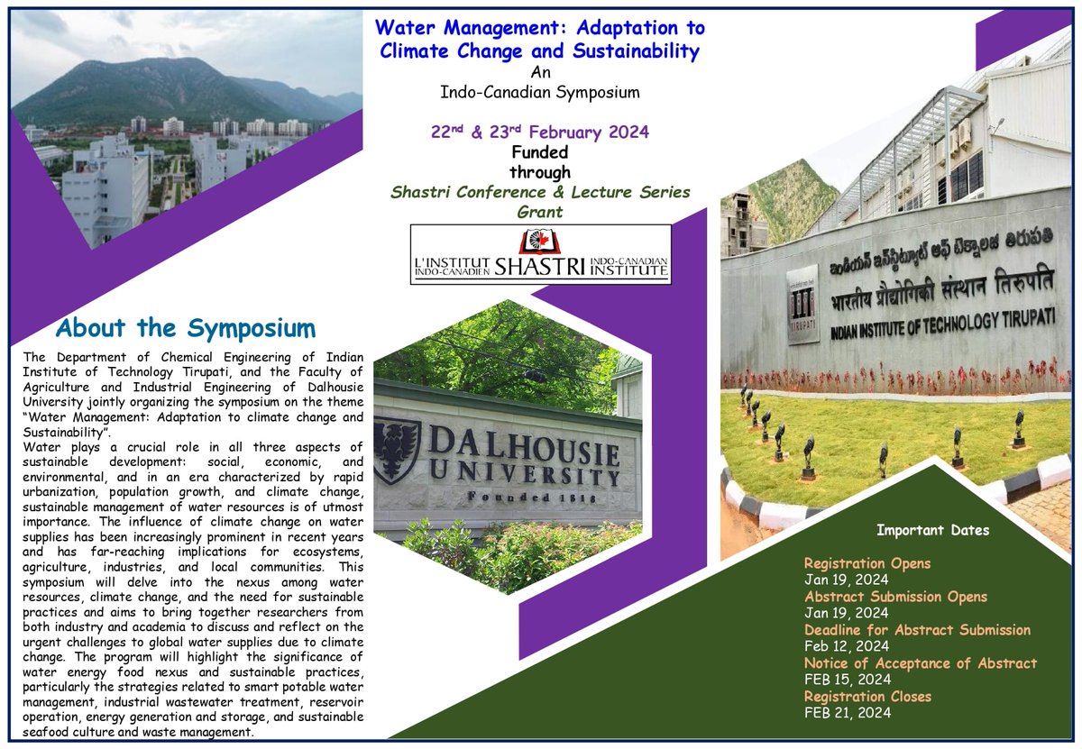 Join the Indo-Canadian Symposium on Water Management, focusing on Adaptation to Climate Change and Sustainability, hosted by @iit_tirupati on Feb 22-23, 2024. Funded #BySICI Register now: forms.gle/gEofv3FZoNP4FK… For more details, visit: tinyurl.com/4p5yk5k3 @HCI_Ottawa